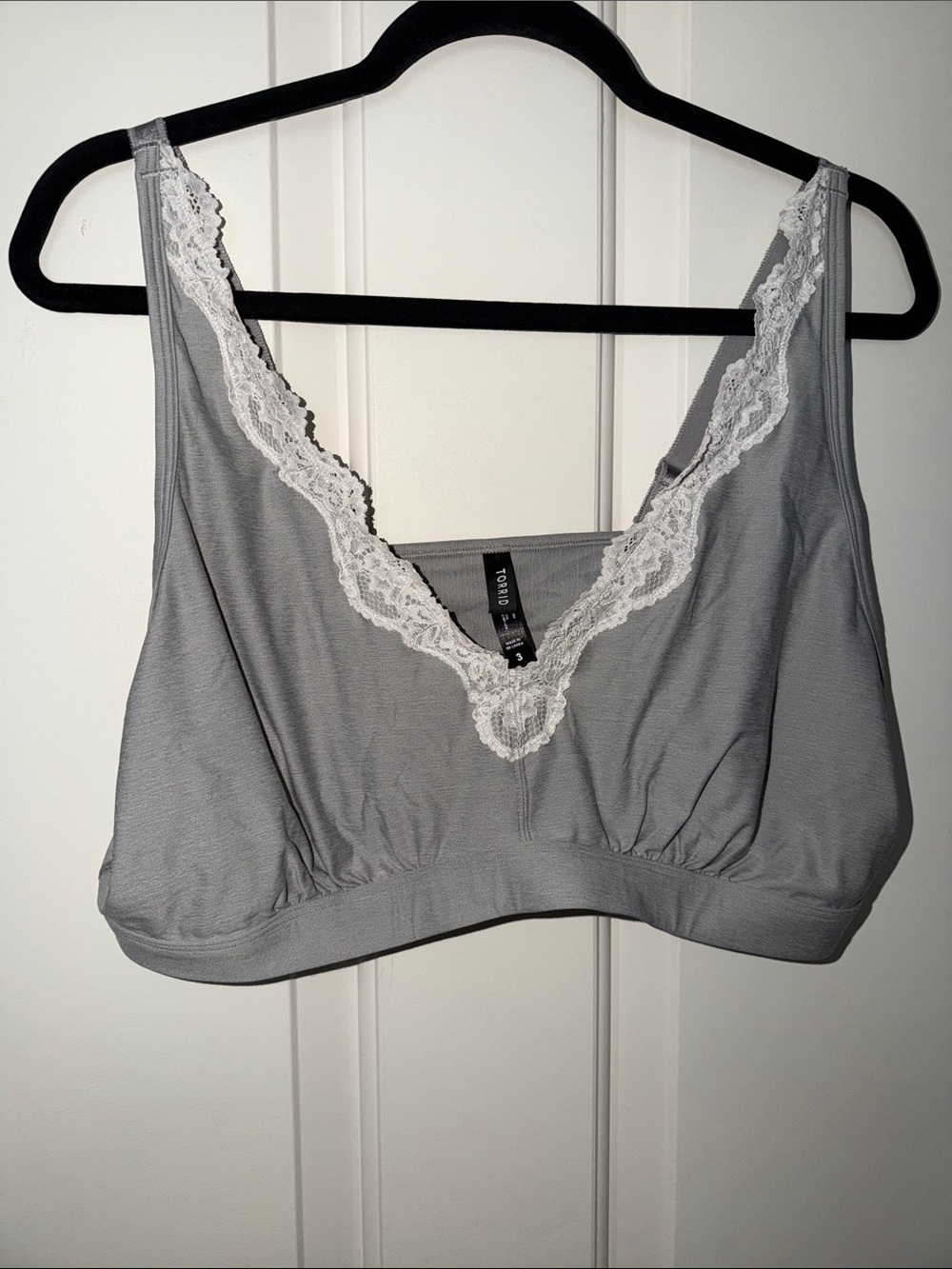 torrid Grey Sleep Bra with White Lace Trim